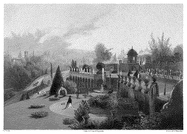 A print of someone walking through a picturesque England garden on a clear day.